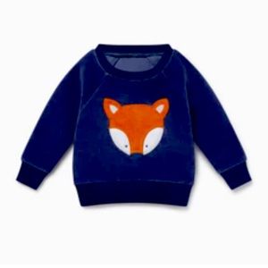 Baby Mori velour fox sweater 12-18mo dark blue